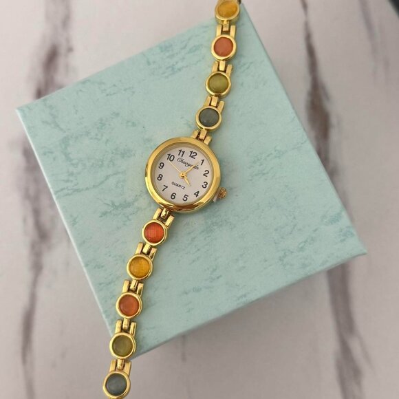 Sku0516 Retro Gold/Multicoloured Women Fashion Watch Stainless steel + gift‎ bag main image 5